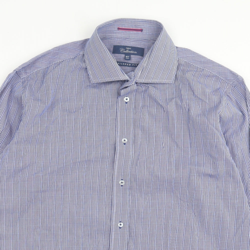 NEXT Mens Blue Plaid Cotton Button-Up Size 16.5 Collared Button