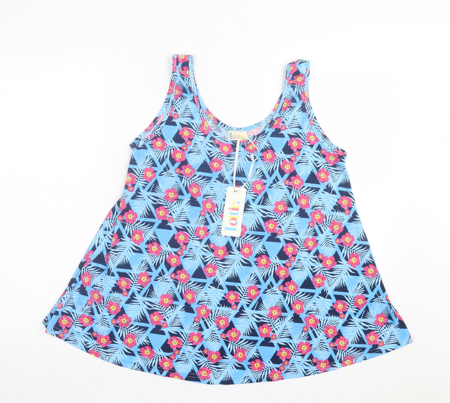 Lottie. Womens Blue Floral Cotton Basic Tank Size 12 Scoop Neck