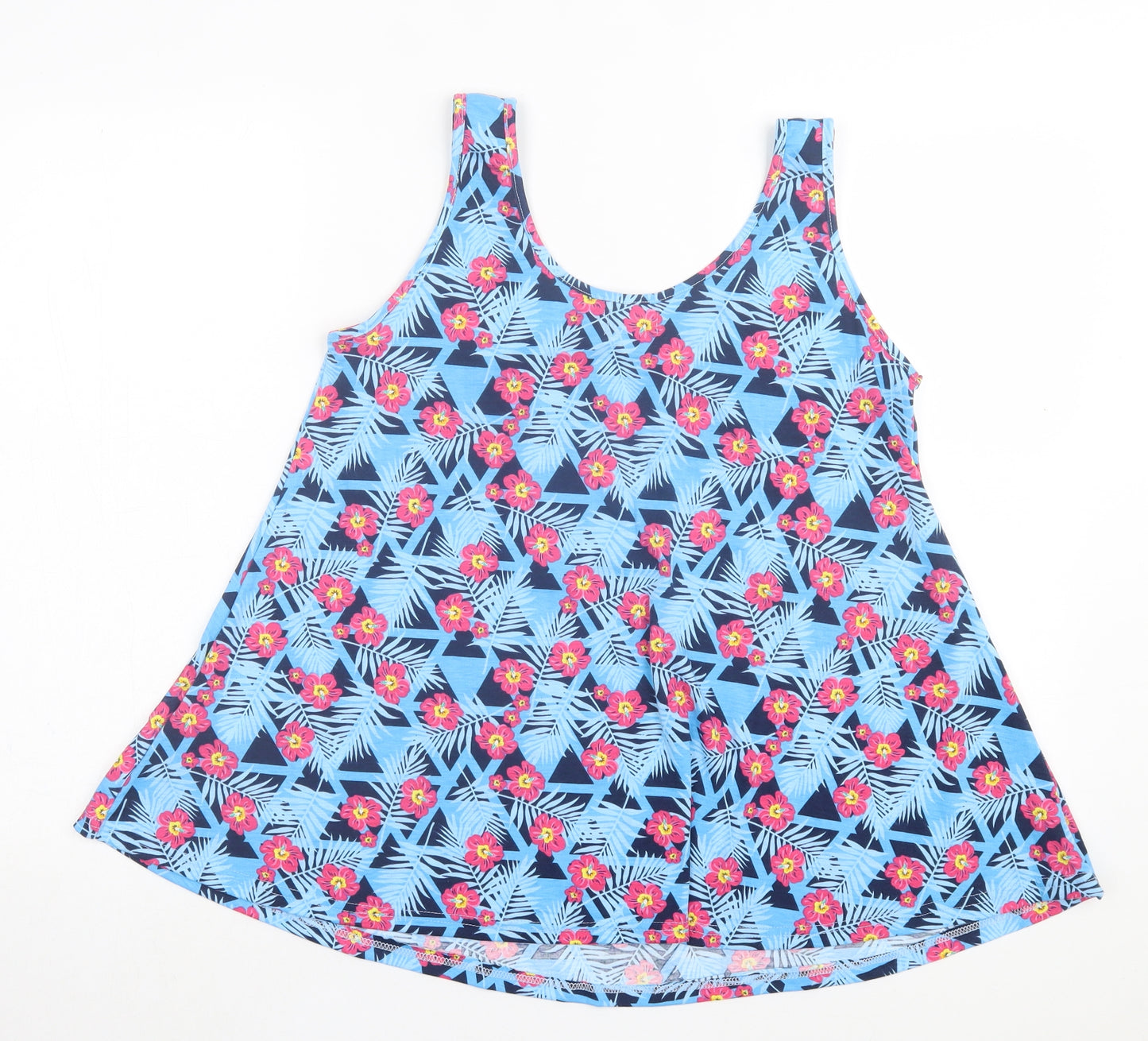 Lottie. Womens Blue Floral Cotton Basic Tank Size 12 Scoop Neck