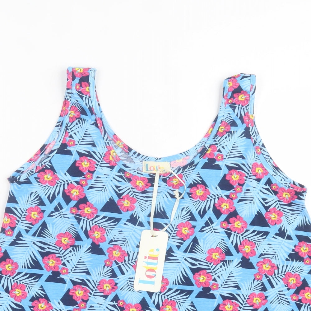 Lottie. Womens Blue Floral Cotton Basic Tank Size 12 Scoop Neck
