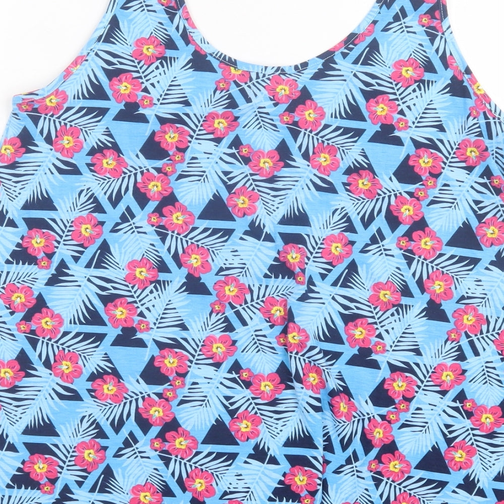 Lottie. Womens Blue Floral Cotton Basic Tank Size 12 Scoop Neck