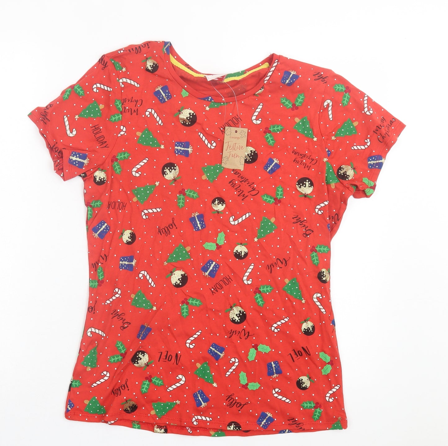 George Womens Multicoloured Geometric Cotton Basic T-Shirt Size 12 Crew Neck - Christmas