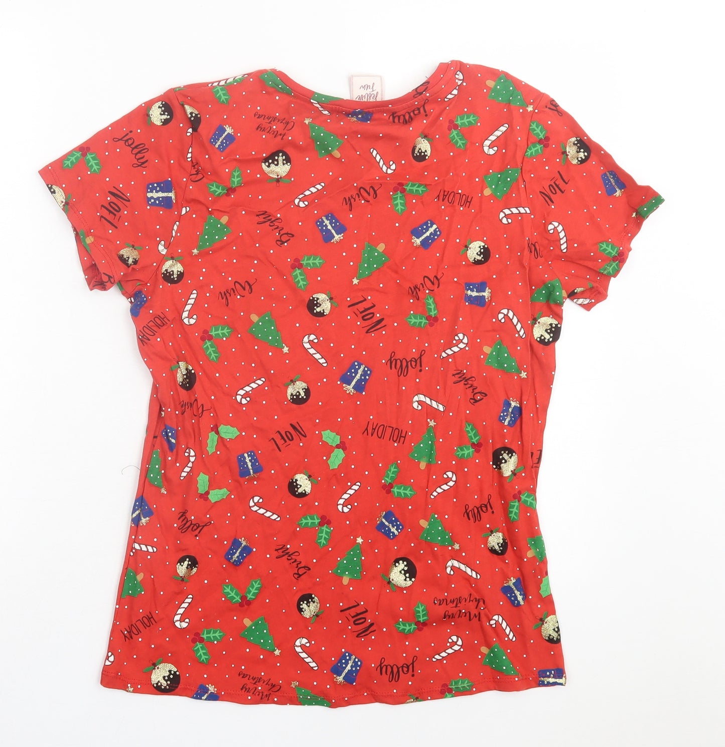 George Womens Multicoloured Geometric Cotton Basic T-Shirt Size 12 Crew Neck - Christmas