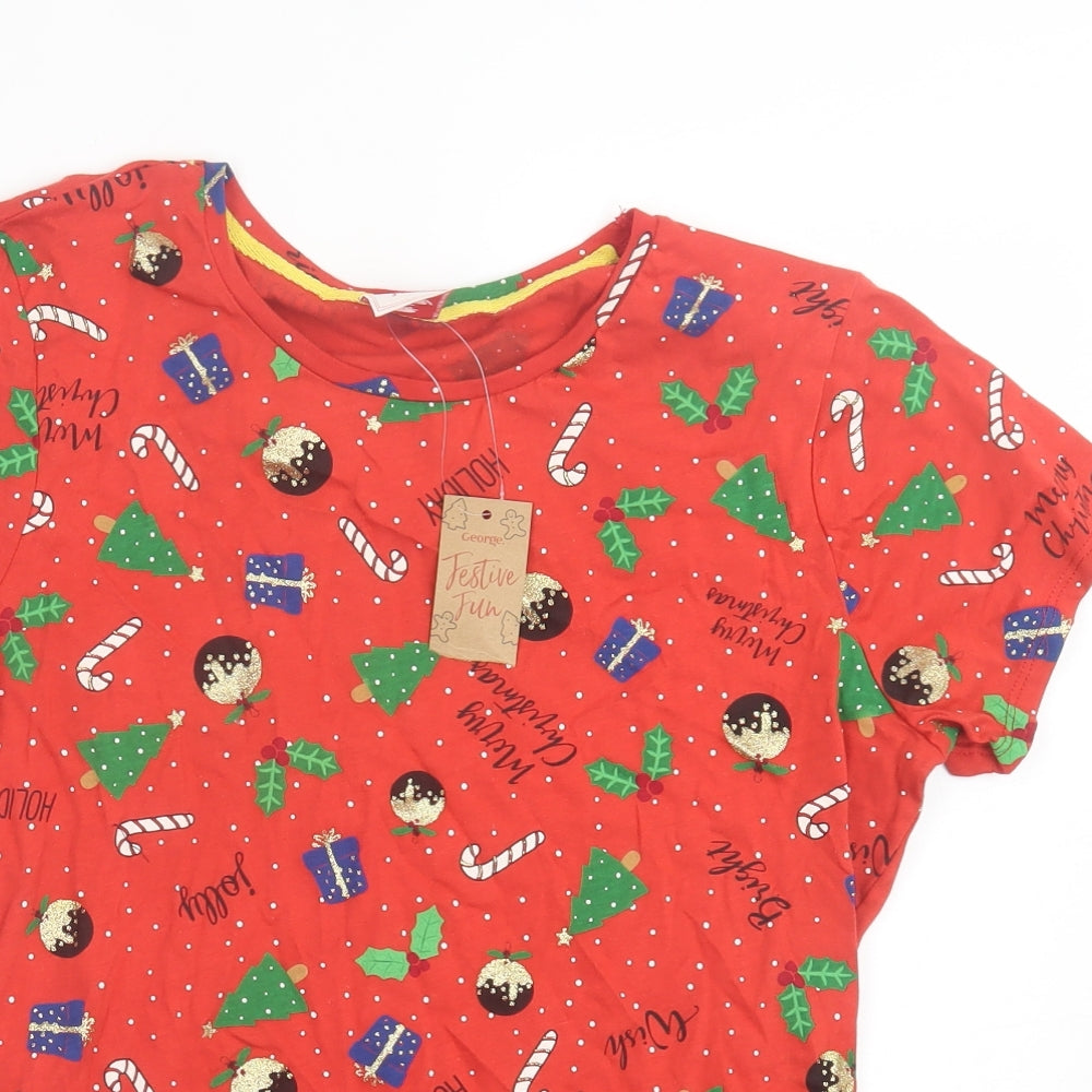 George Womens Multicoloured Geometric Cotton Basic T-Shirt Size 12 Crew Neck - Christmas