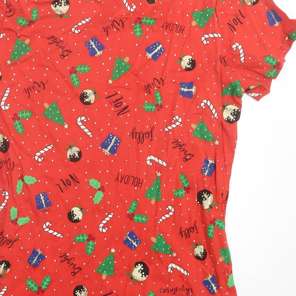 George Womens Multicoloured Geometric Cotton Basic T-Shirt Size 12 Crew Neck - Christmas