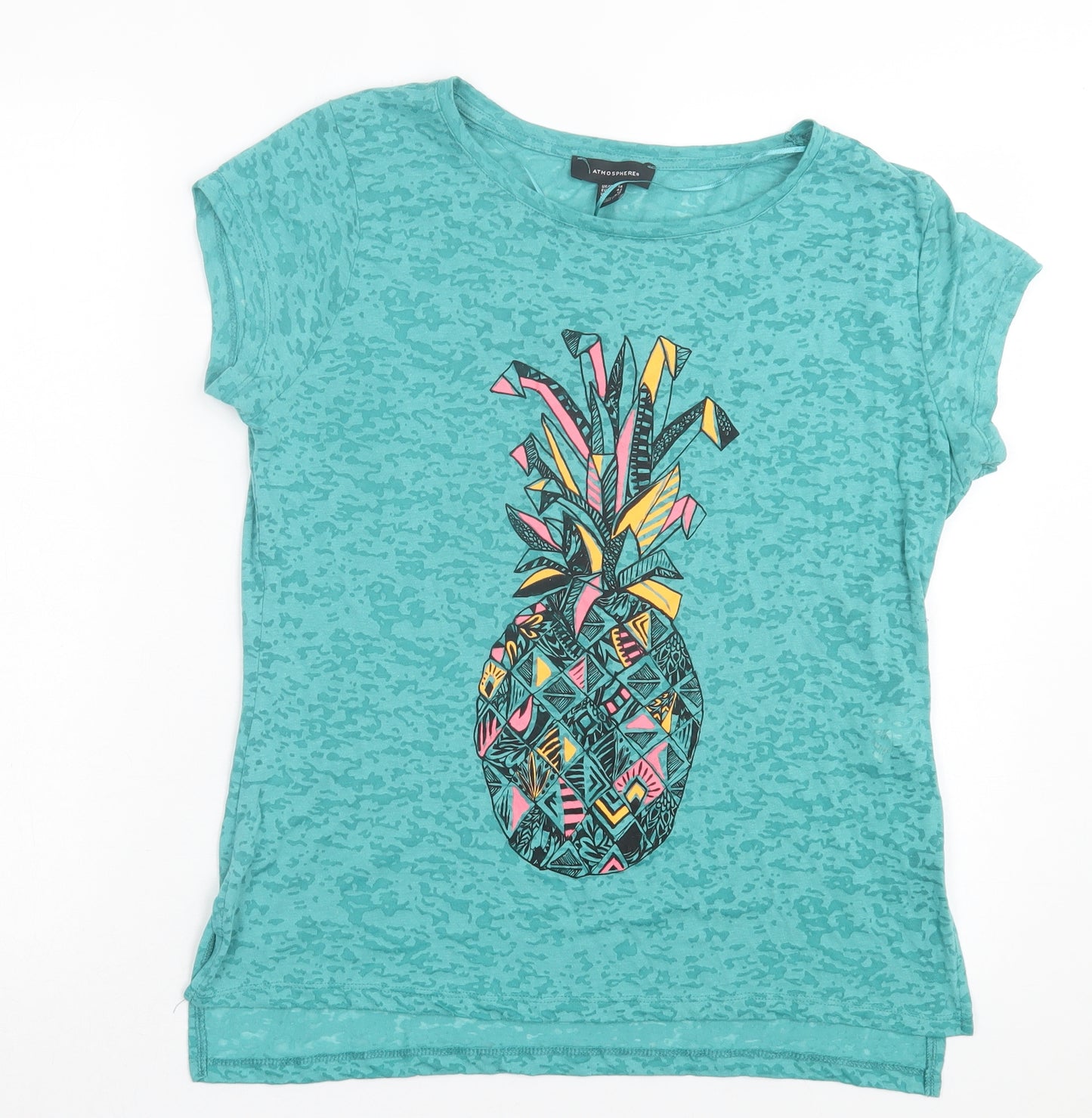 Atmosphere Womens Blue Polyester Basic T-Shirt Size 14 Crew Neck - pineapple