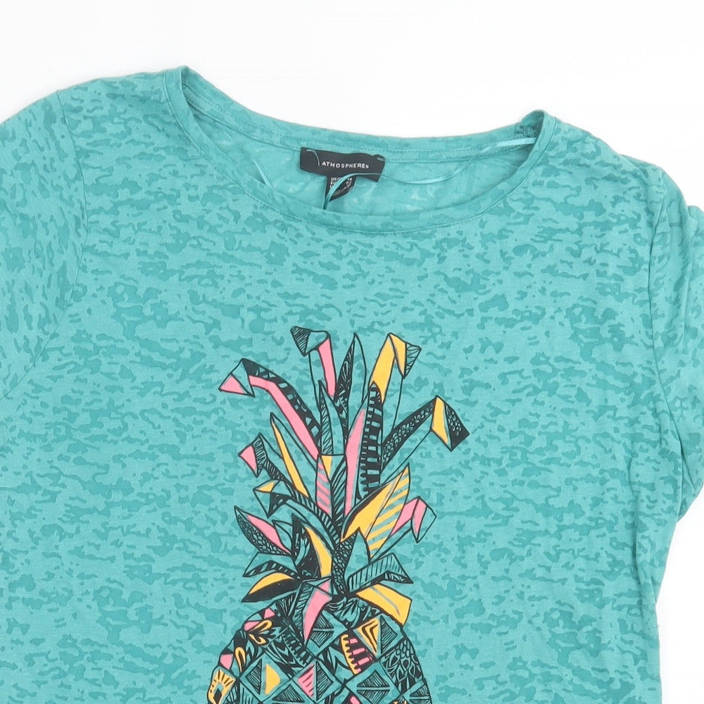 Atmosphere Womens Blue Polyester Basic T-Shirt Size 14 Crew Neck - pineapple
