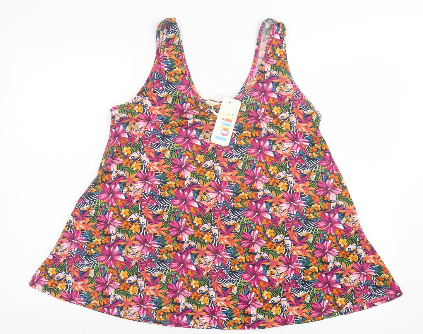 Lottie Womens Multicoloured Floral Cotton Basic Tank Size 12 Scoop Neck