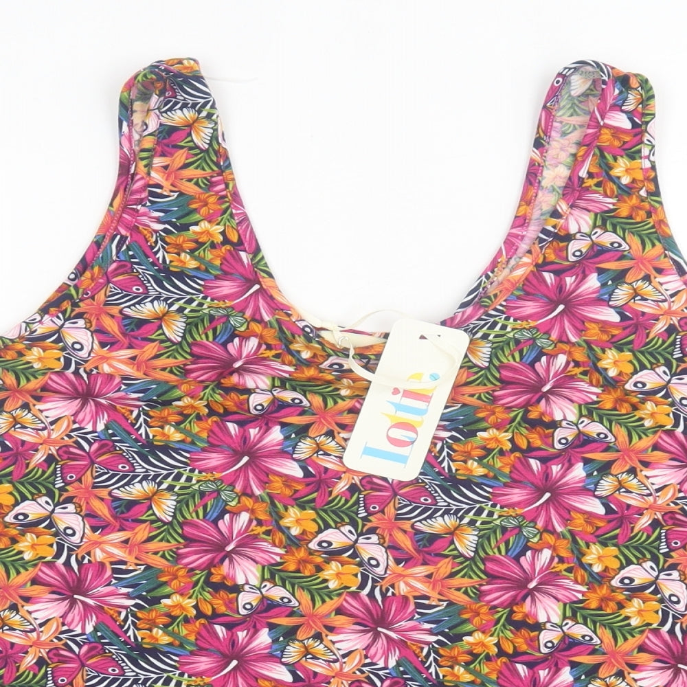 Lottie Womens Multicoloured Floral Cotton Basic Tank Size 12 Scoop Neck