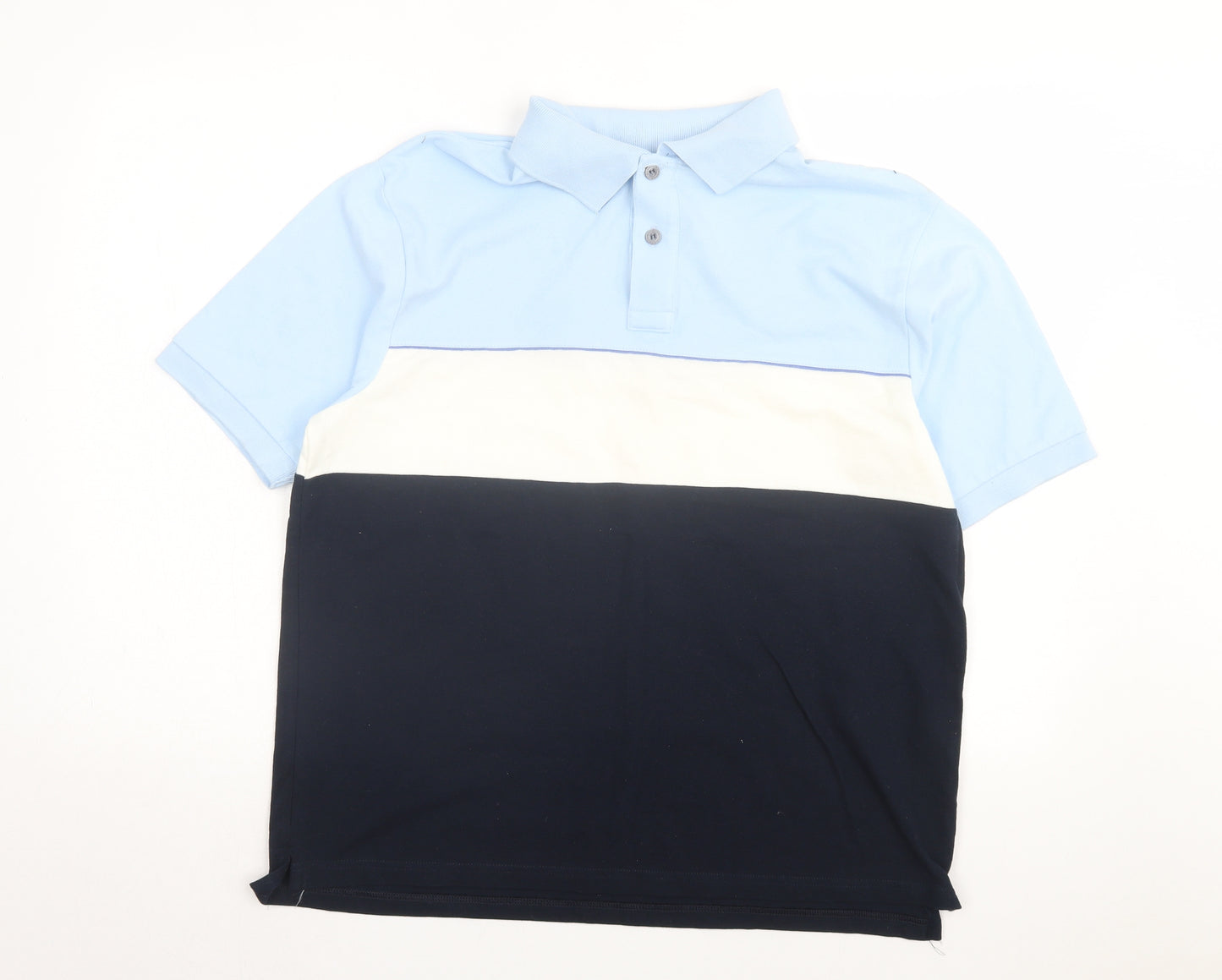Blue Harbour Mens Blue Striped Cotton Polo Size L Collared Button
