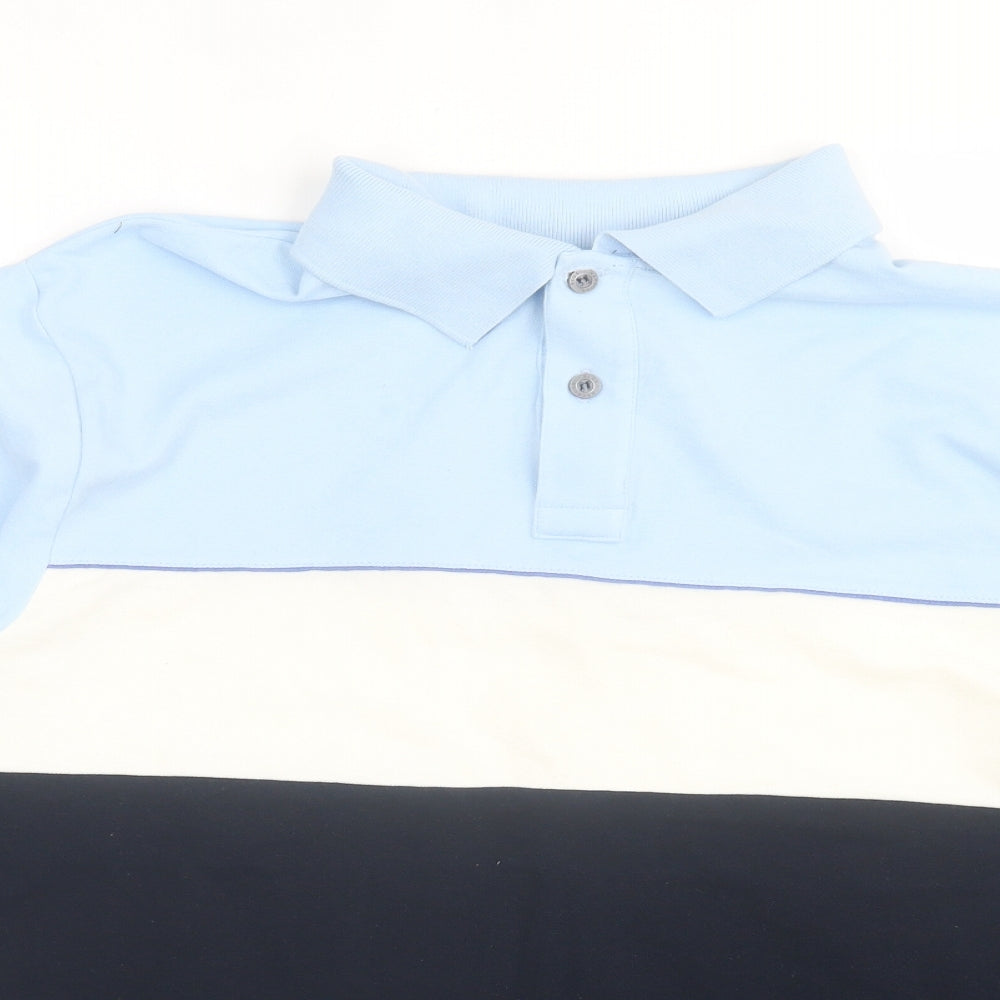 Blue Harbour Mens Blue Striped Cotton Polo Size L Collared Button