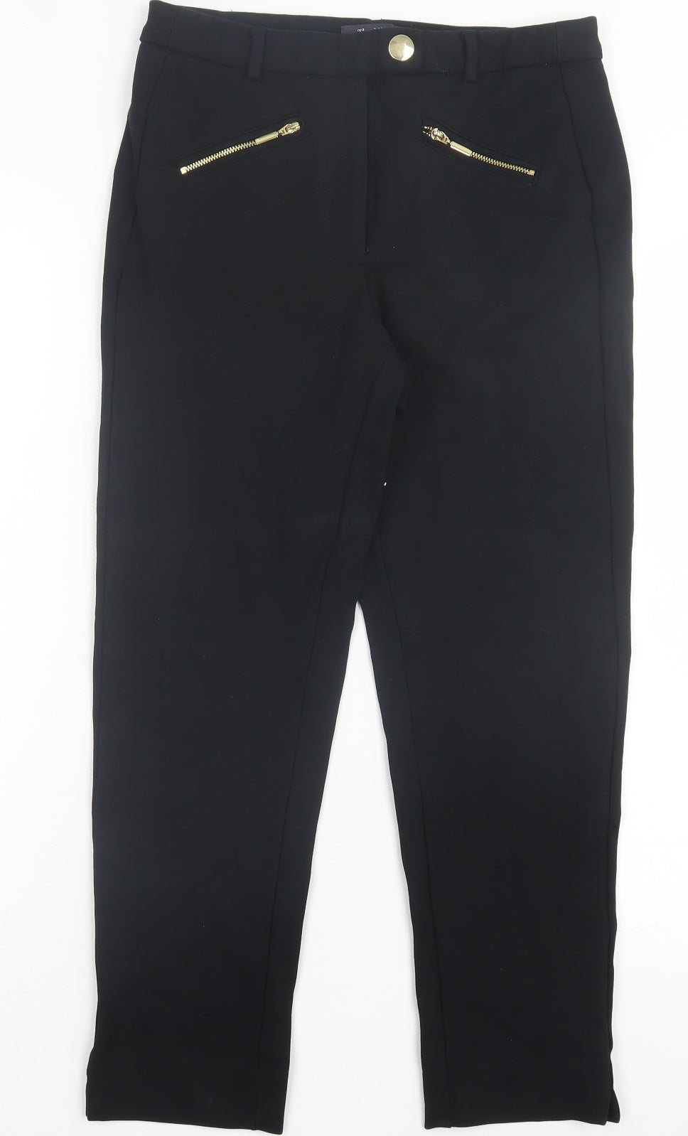 Marks and Spencer Womens Black Viscose Trousers Size 10 L26 in Slim Button