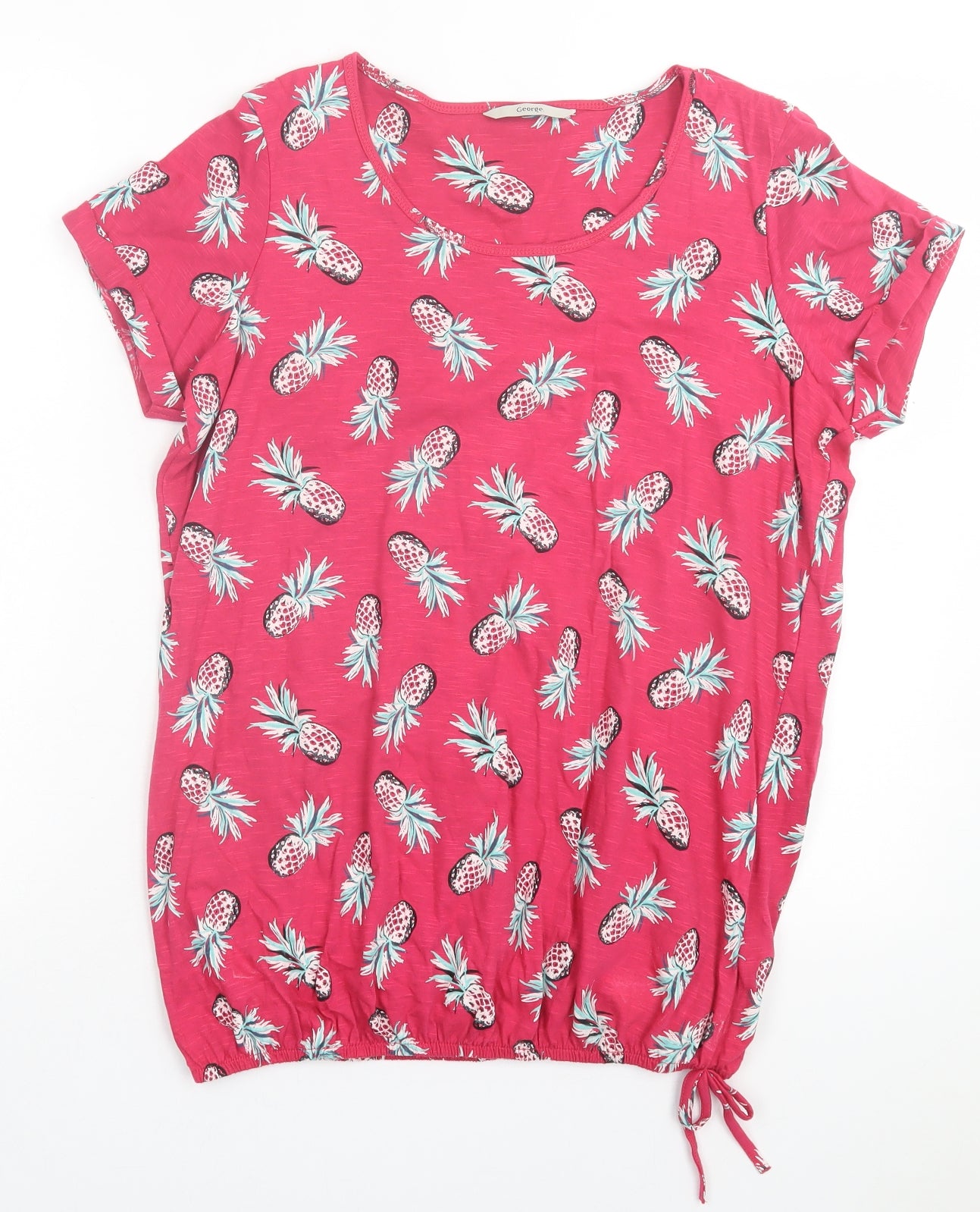 George Womens Pink Geometric Cotton Basic T-Shirt Size 12 Crew Neck - Pineapple