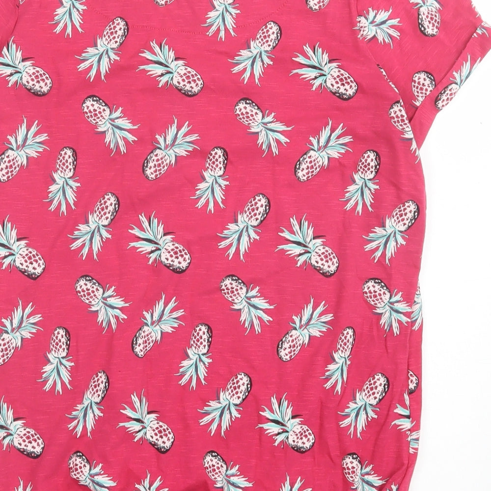 George Womens Pink Geometric Cotton Basic T-Shirt Size 12 Crew Neck - Pineapple