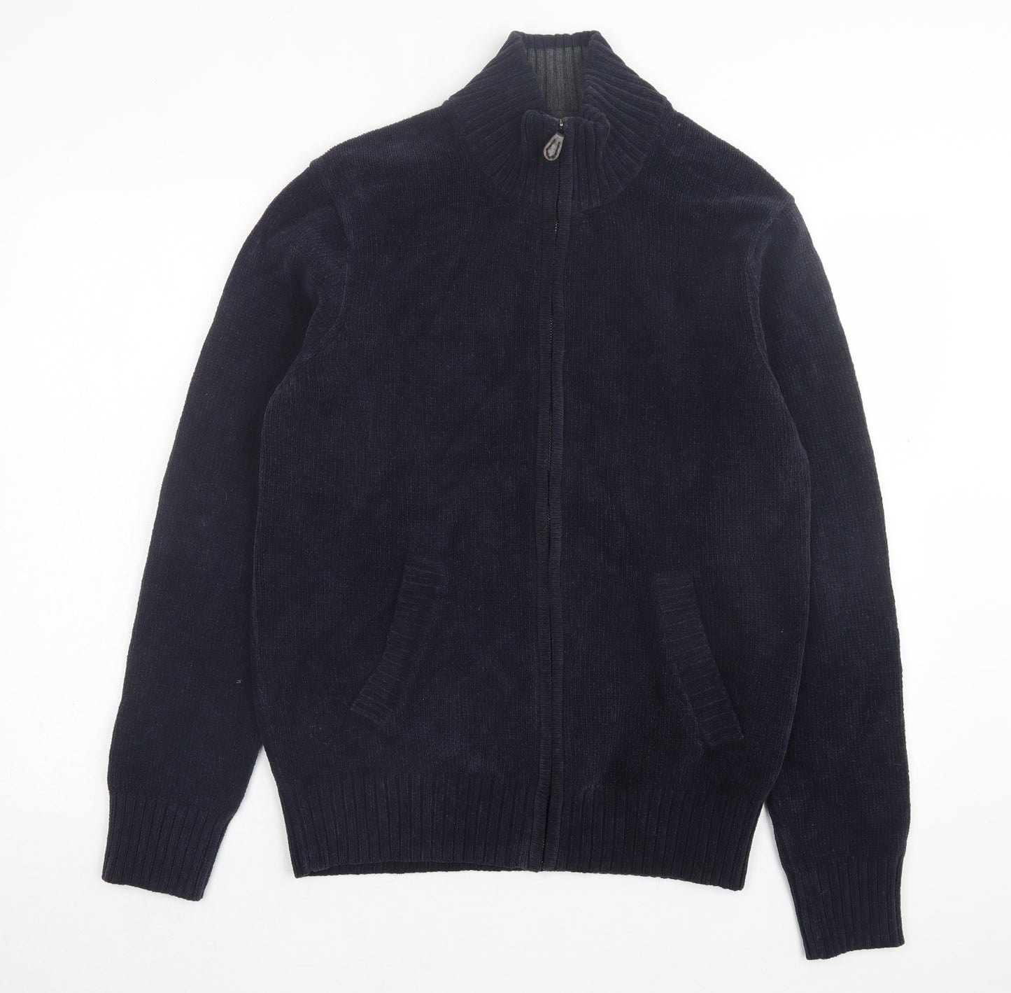 Howick Mens Blue High Neck Cotton Full Zip Jumper Size M