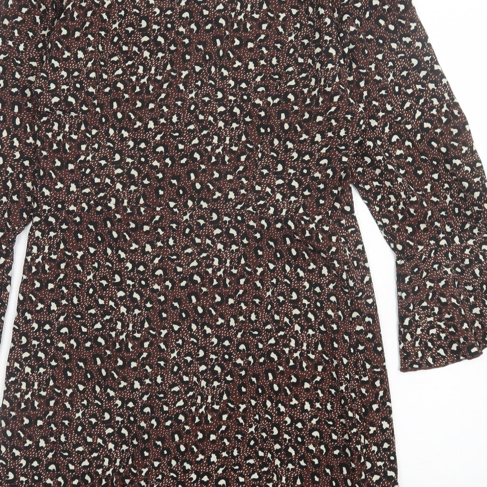 PRETTYLITTLETHING Womens Brown Animal Print Polyester Wrap Dress Size 14 V-Neck Tie