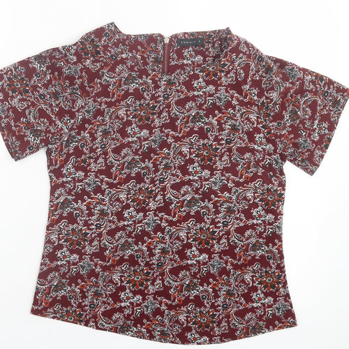Exhibit Womens Red Geometric Polyester Basic T-Shirt Size 8 Crew Neck