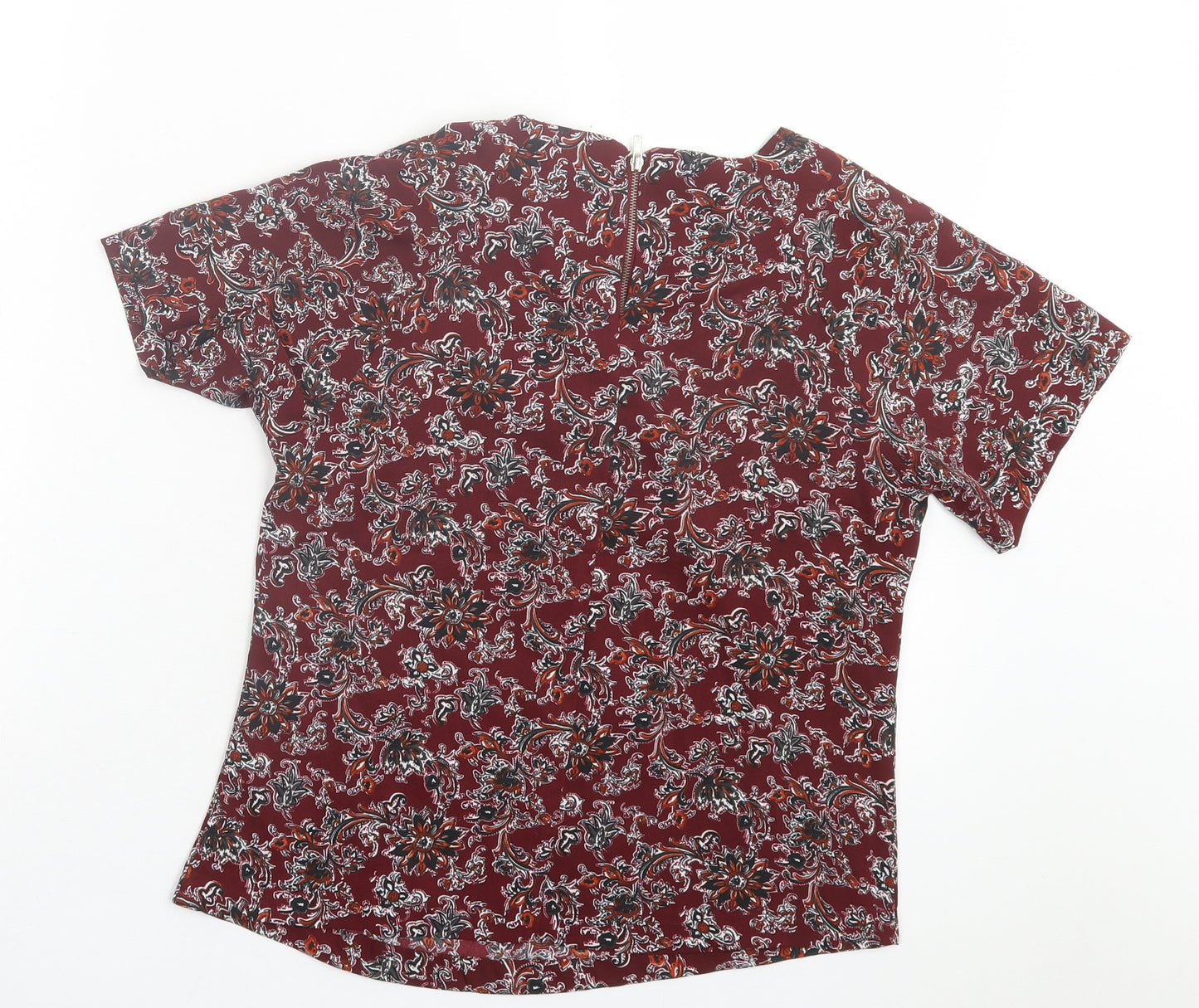 Exhibit Womens Red Geometric Polyester Basic T-Shirt Size 8 Crew Neck