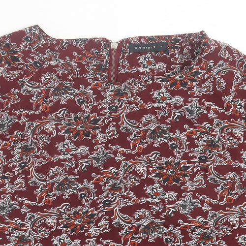 Exhibit Womens Red Geometric Polyester Basic T-Shirt Size 8 Crew Neck