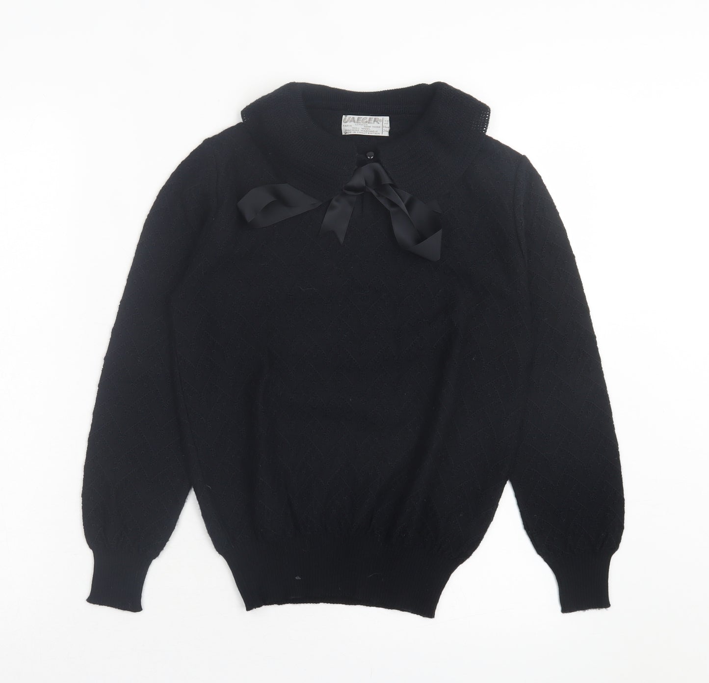 Jaeger Womens Black Collared Wool Pullover Jumper Size S
