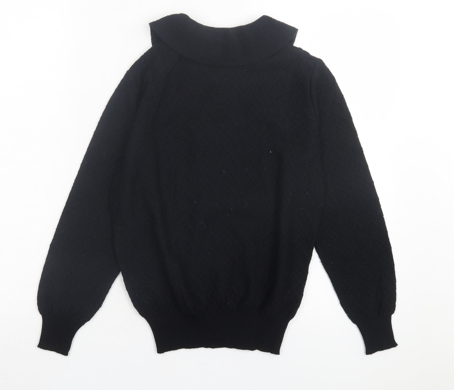 Jaeger Womens Black Collared Wool Pullover Jumper Size S