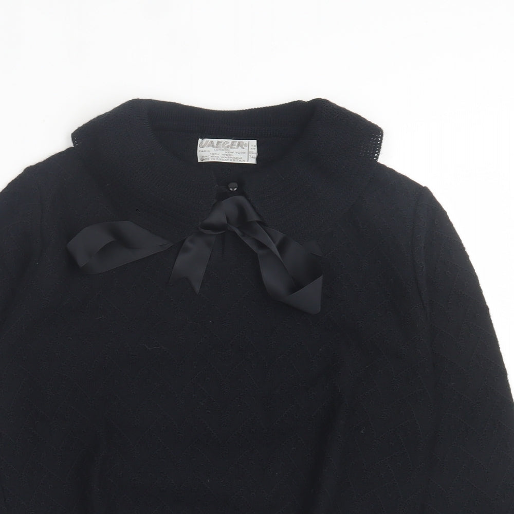 Jaeger Womens Black Collared Wool Pullover Jumper Size S