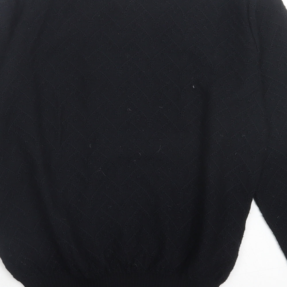 Jaeger Womens Black Collared Wool Pullover Jumper Size S