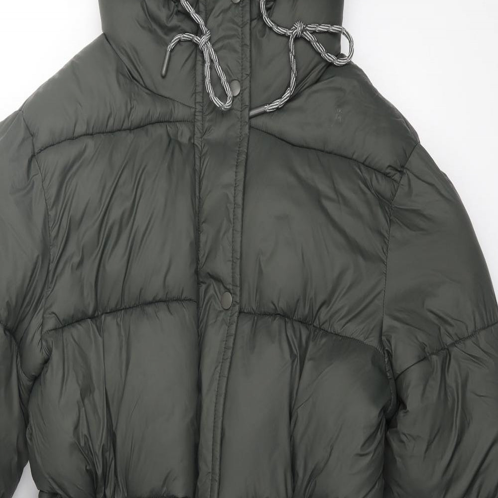 H&M Womens Green Puffer Jacket Coat Size L Zip