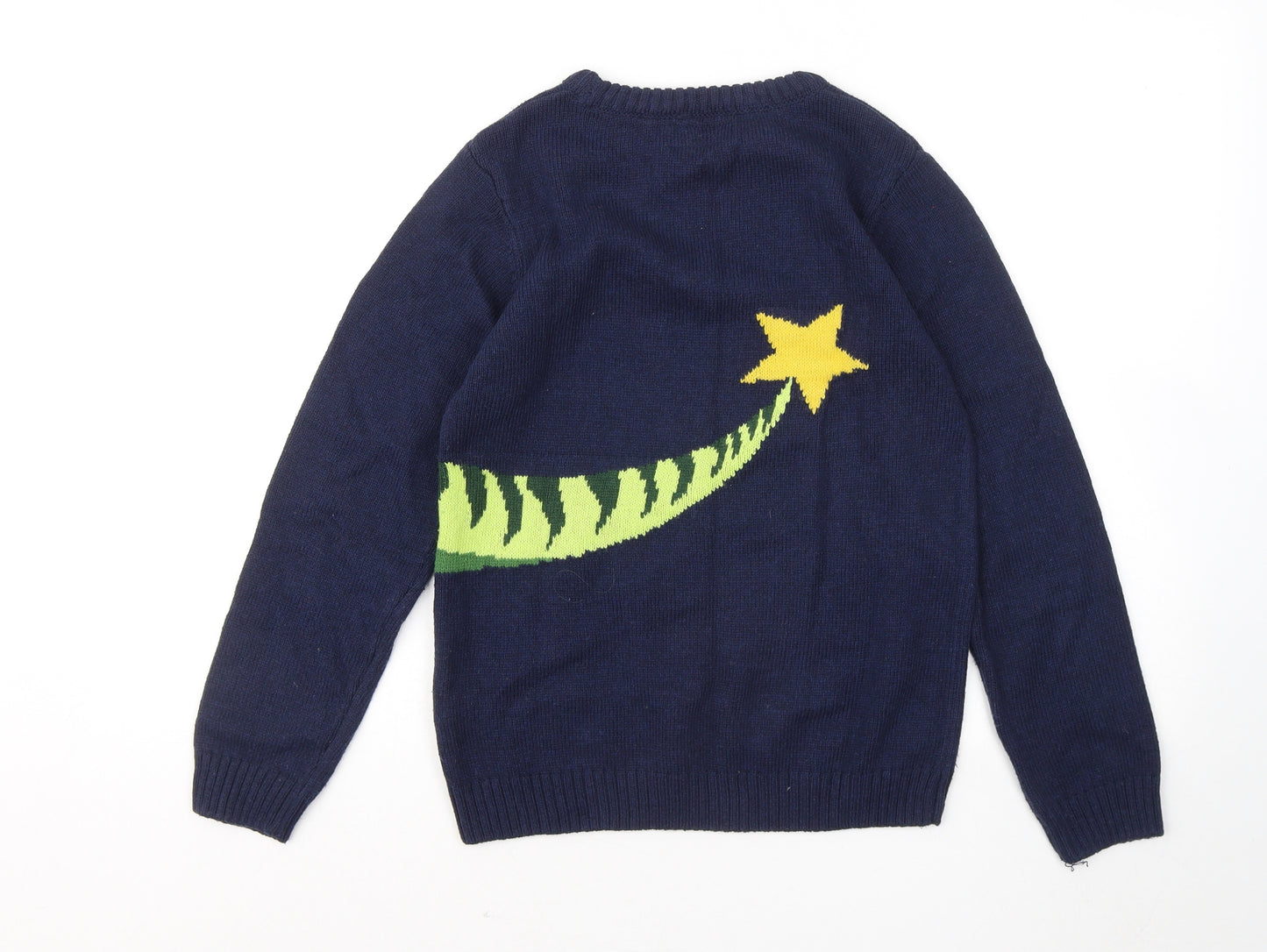NEXT Boys Blue Round Neck Acrylic Pullover Jumper Size 11 Years Pullover - Dinosaur Christmas Jumper