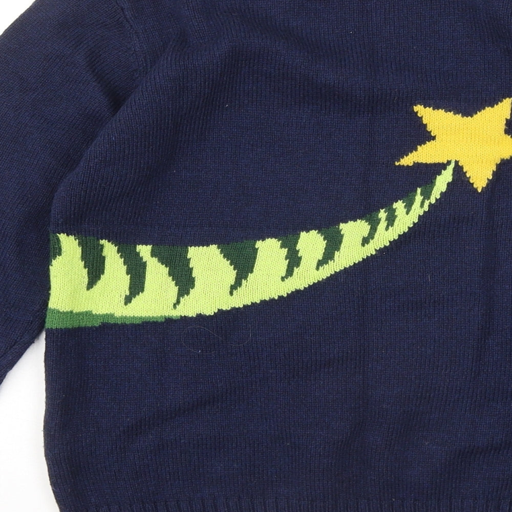 NEXT Boys Blue Round Neck Acrylic Pullover Jumper Size 11 Years Pullover - Dinosaur Christmas Jumper