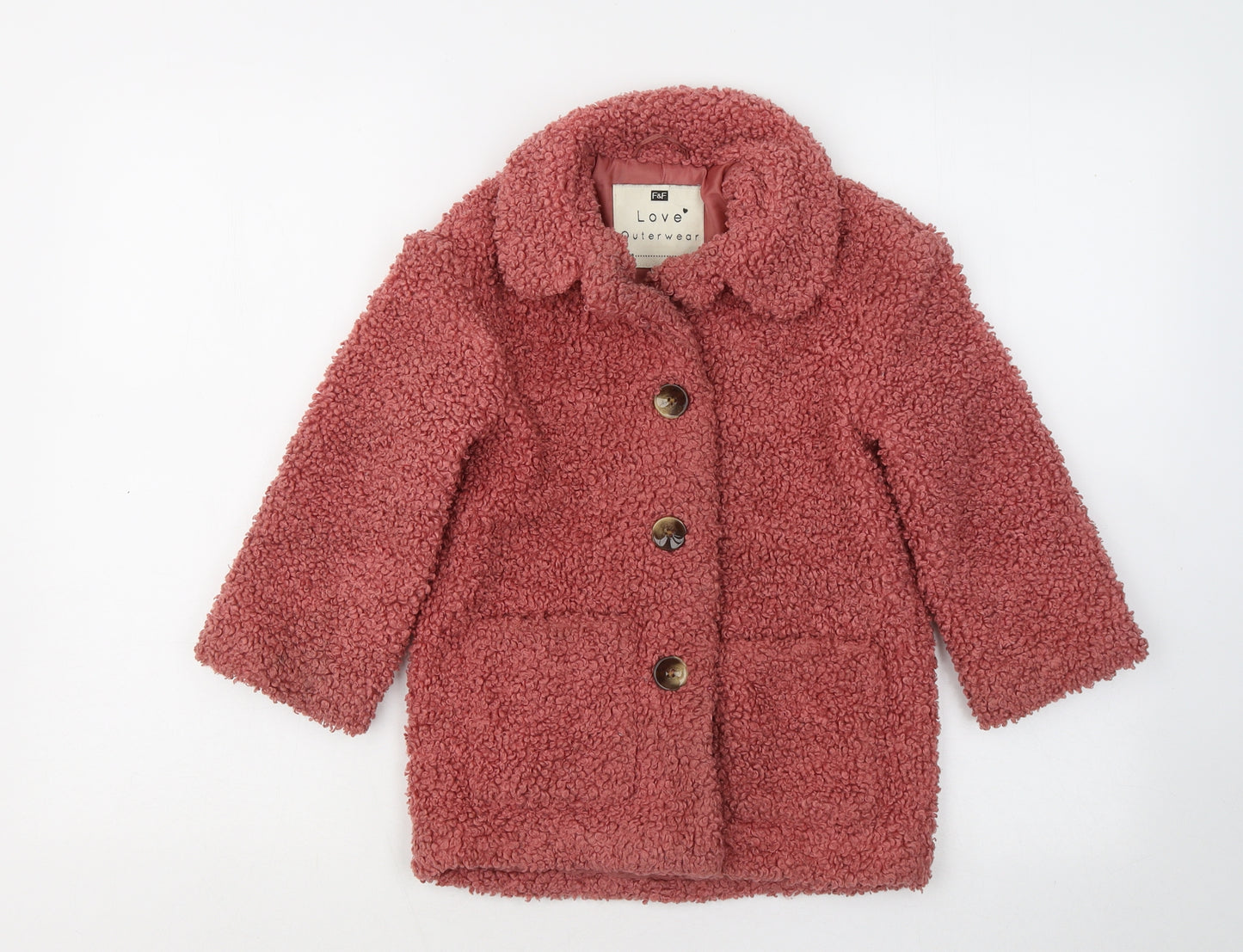F&F Girls Pink Jacket Coatigan Size 5-6 Years Button