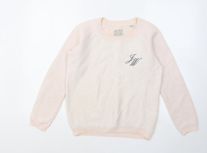 Jack Wills Womens Pink Round Neck Cotton Pullover Jumper Size 8