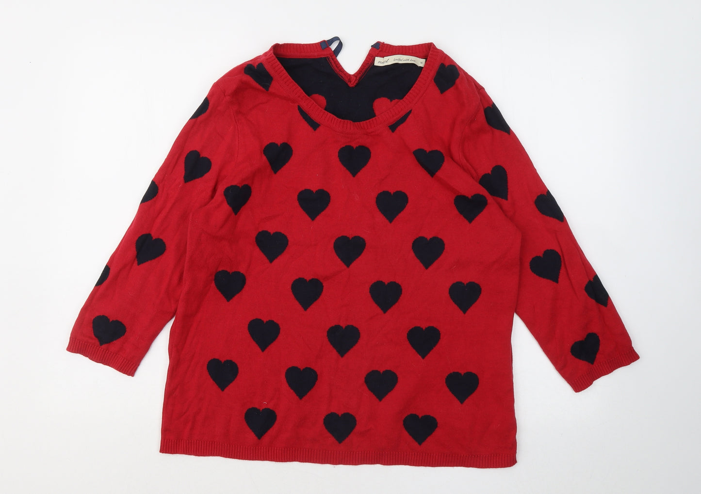 NEXT Womens Red Round Neck Geometric Cotton Pullover Jumper Size 14 - Love hearts