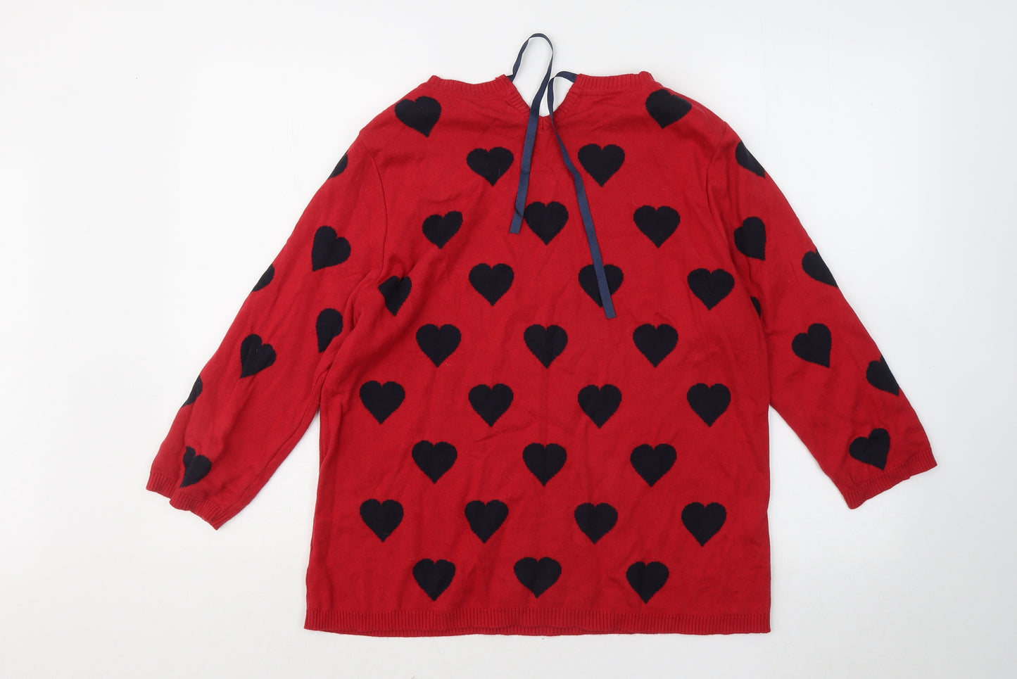 NEXT Womens Red Round Neck Geometric Cotton Pullover Jumper Size 14 - Love hearts