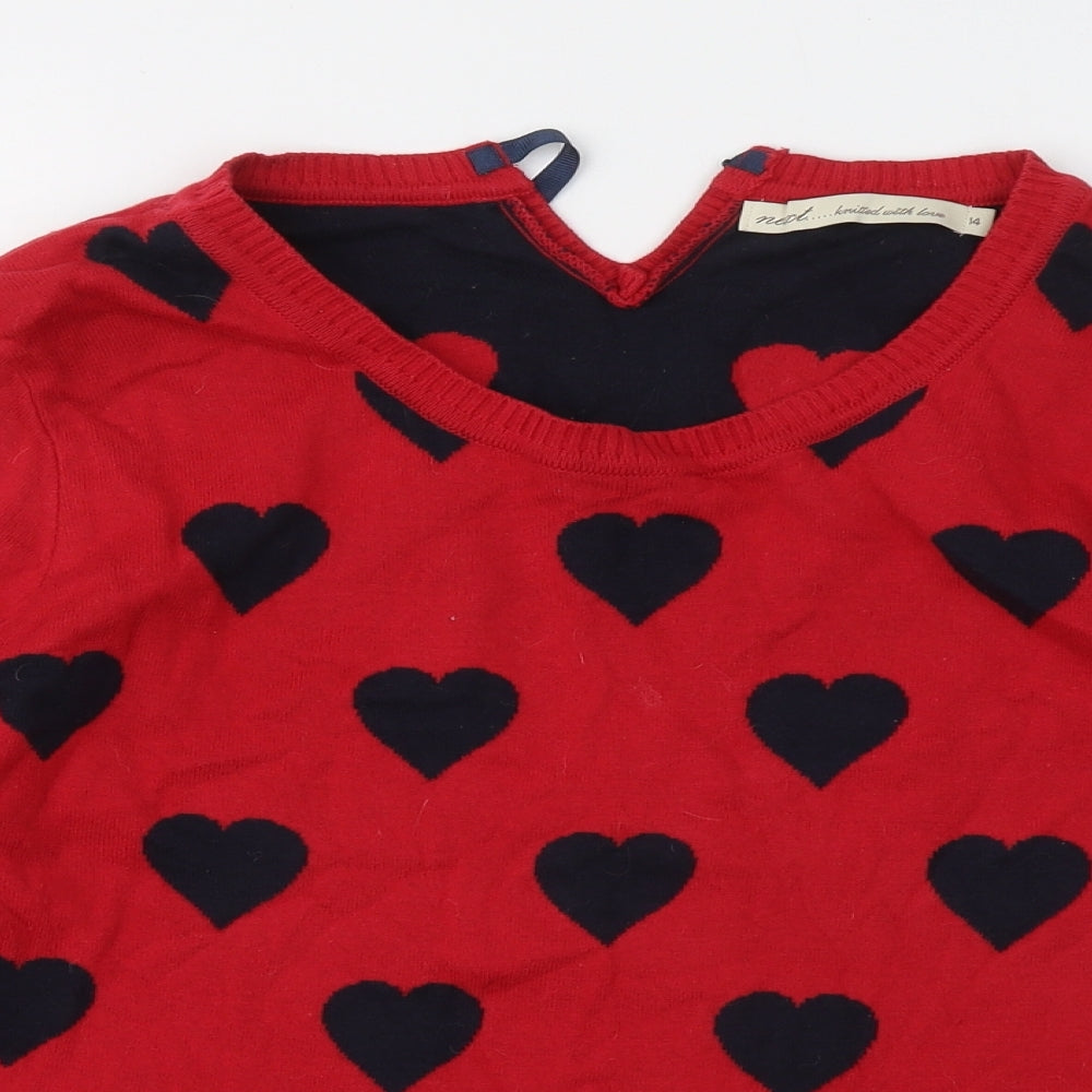 NEXT Womens Red Round Neck Geometric Cotton Pullover Jumper Size 14 - Love hearts