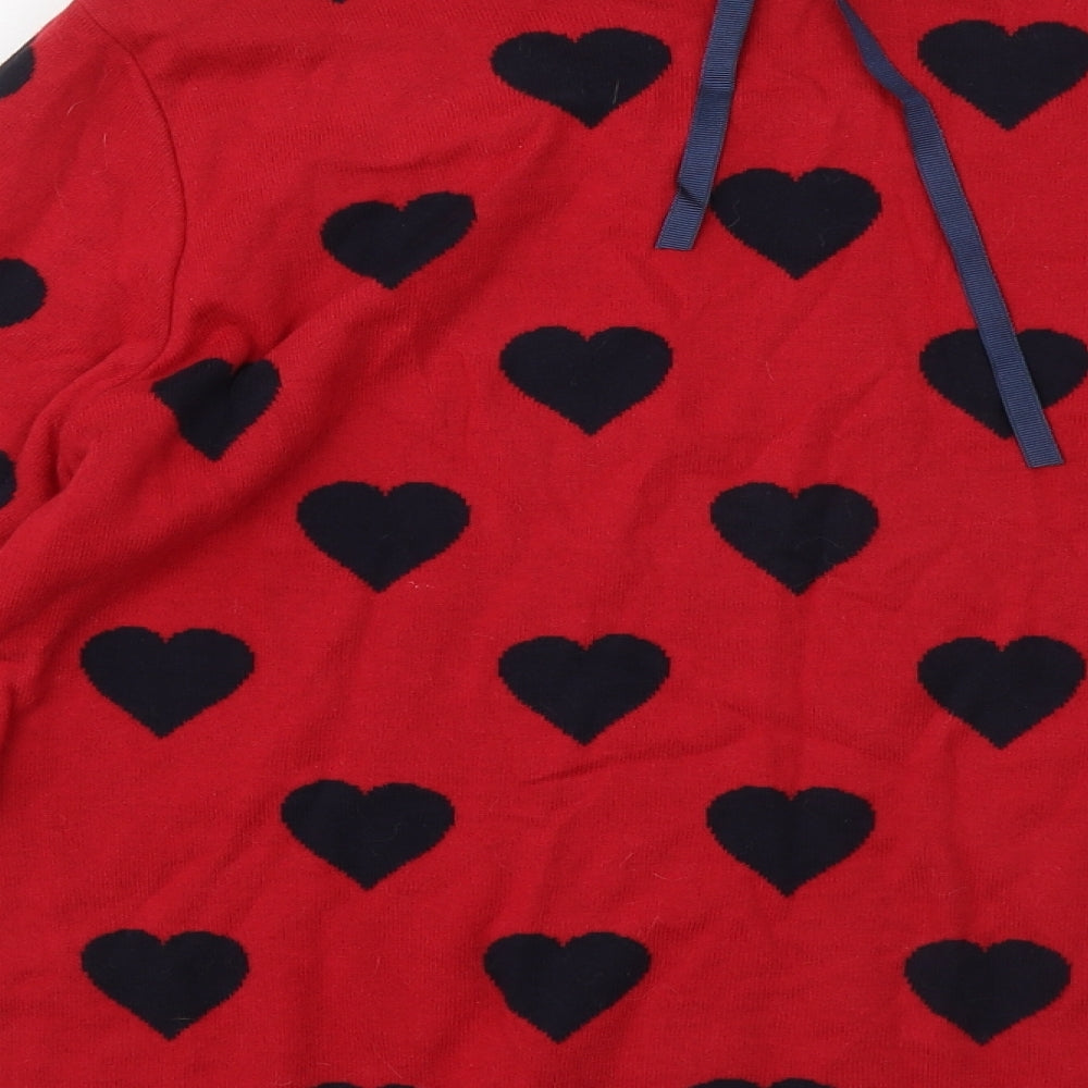 NEXT Womens Red Round Neck Geometric Cotton Pullover Jumper Size 14 - Love hearts