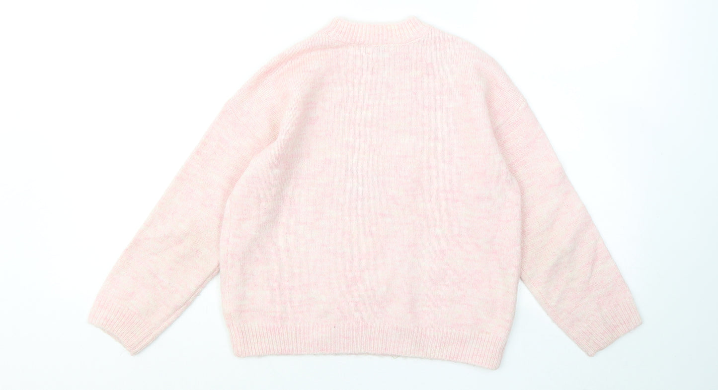F&F Girls Pink Round Neck Polyester Pullover Jumper Size 8-9 Years - Dog Christmas