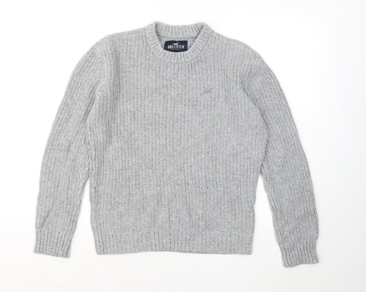 Hollister Womens Grey Round Neck Cotton Pullover Jumper Size S