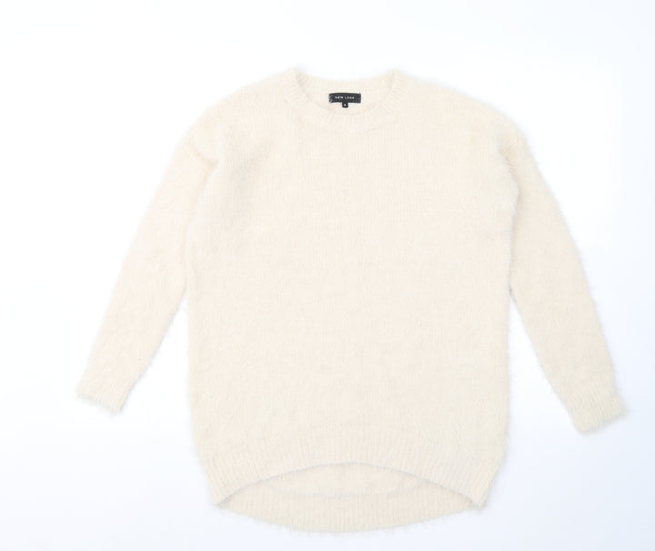 New Look Womens Beige Round Neck Nylon Pullover Jumper Size 8