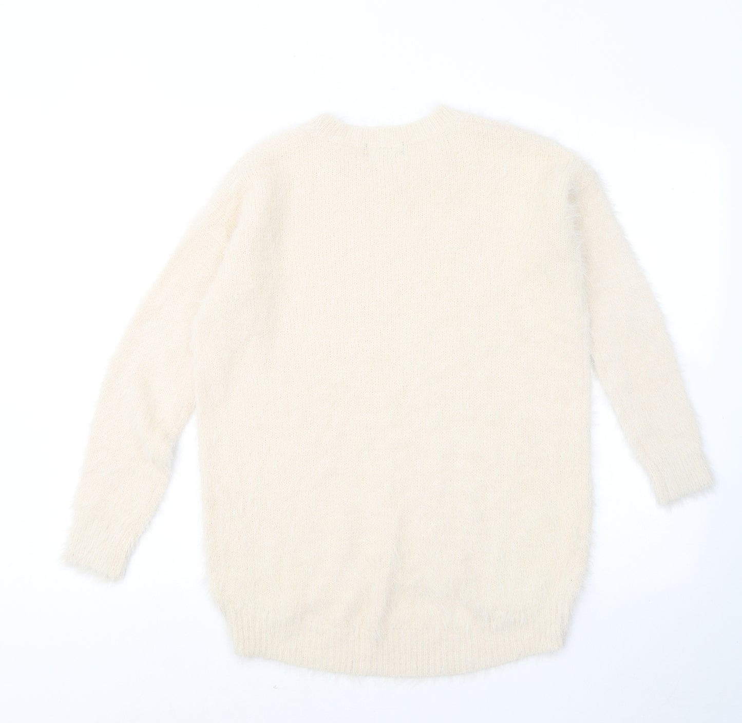 New Look Womens Beige Round Neck Nylon Pullover Jumper Size 8