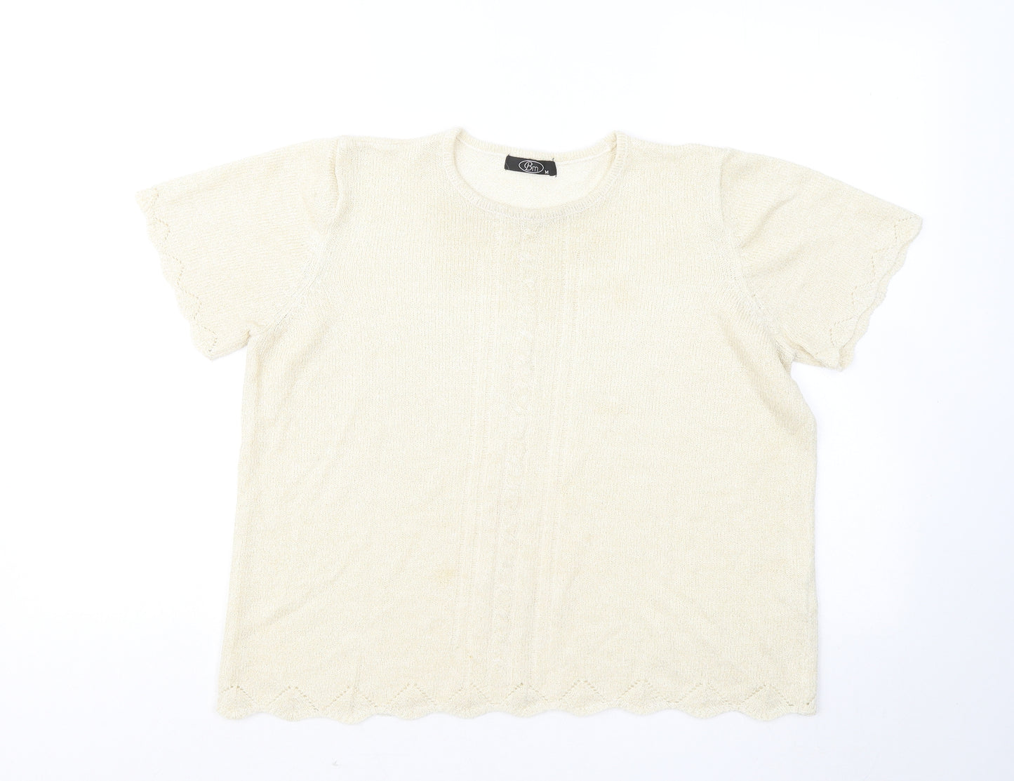 Bonmarché Womens Gold Acrylic Basic T-Shirt Size M Round Neck