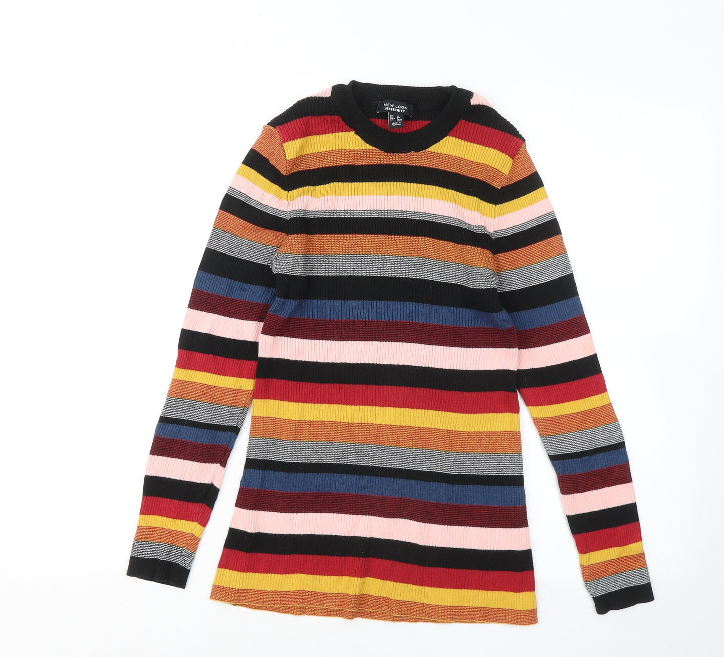 New Look Womens Multicoloured Round Neck Striped Cotton Pullover Jumper Size 10