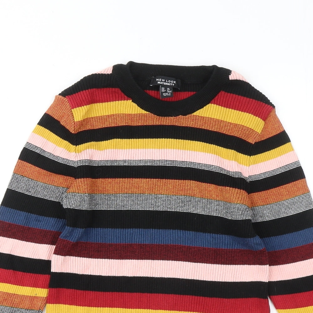 New Look Womens Multicoloured Round Neck Striped Cotton Pullover Jumper Size 10