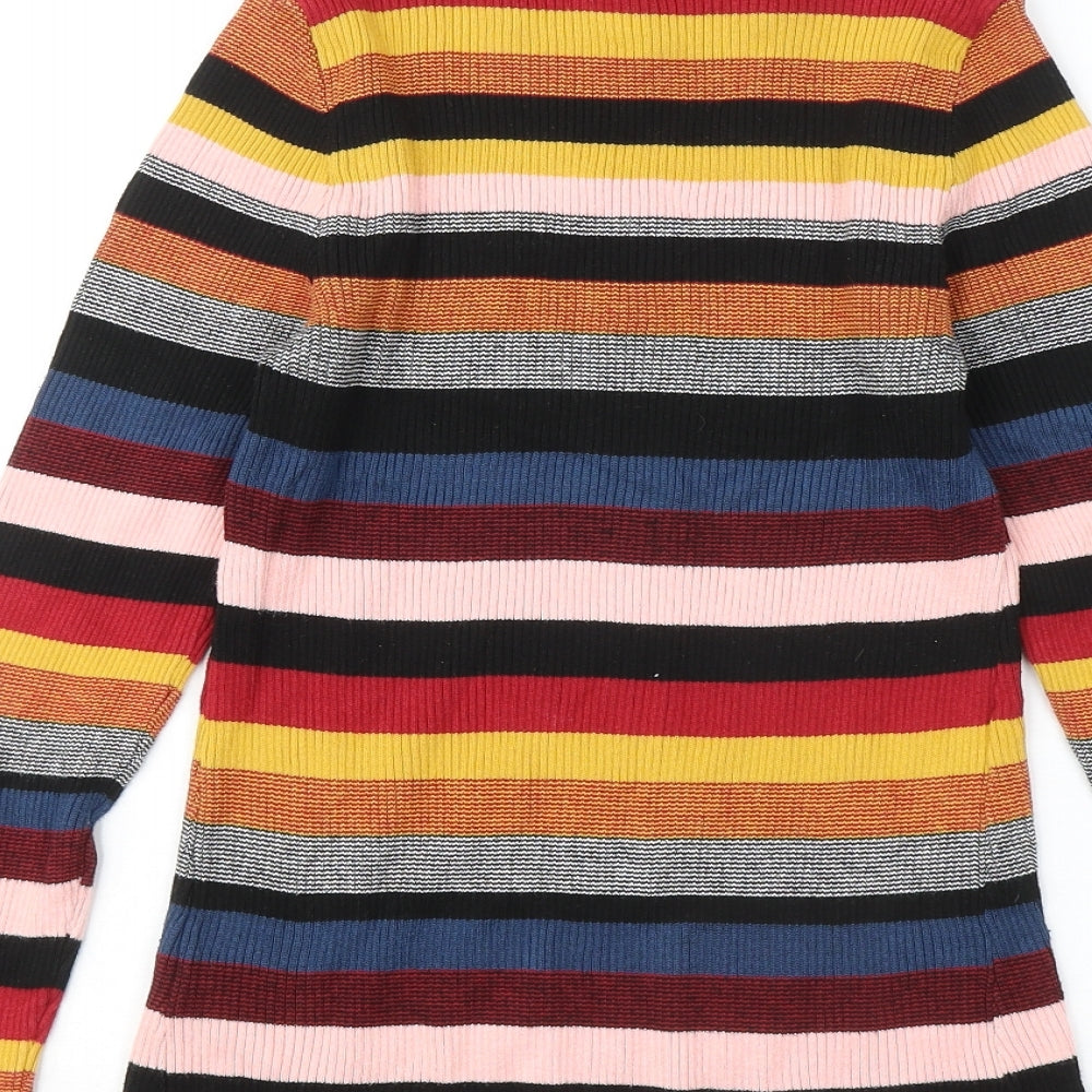 New Look Womens Multicoloured Round Neck Striped Cotton Pullover Jumper Size 10