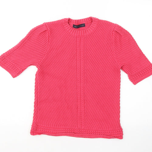 Marks and Spencer Womens Pink Round Neck Cotton Pullover Jumper Size 12