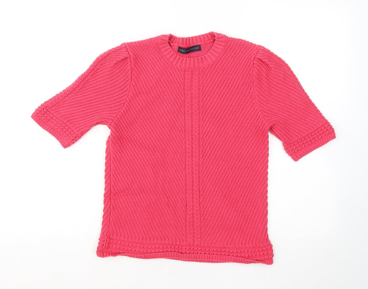 Marks and Spencer Womens Pink Round Neck Cotton Pullover Jumper Size 12