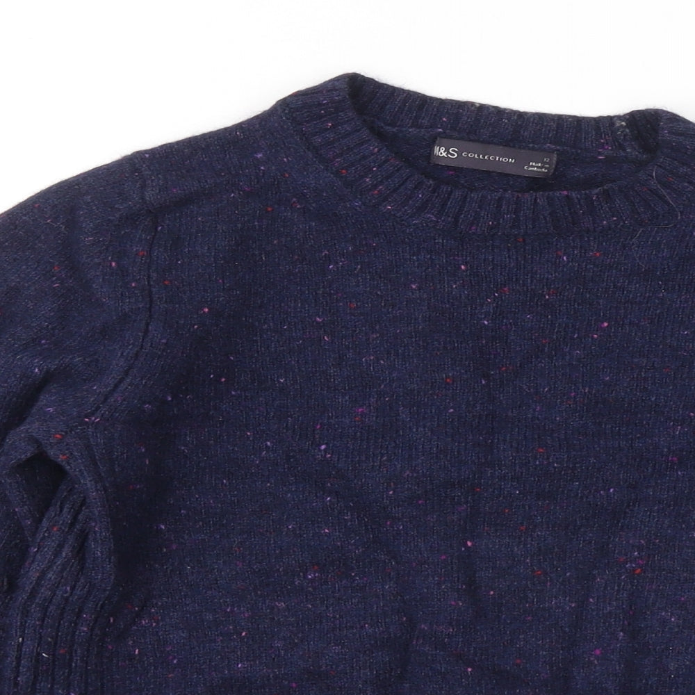 Marks and Spencer Womens Blue Round Neck Wool Pullover Jumper Size 12