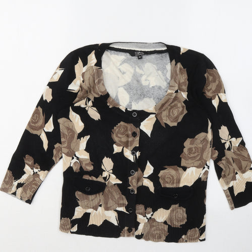 Julien Macdonald Womens Black Scoop Neck Floral Cotton Cardigan Jumper Size 10