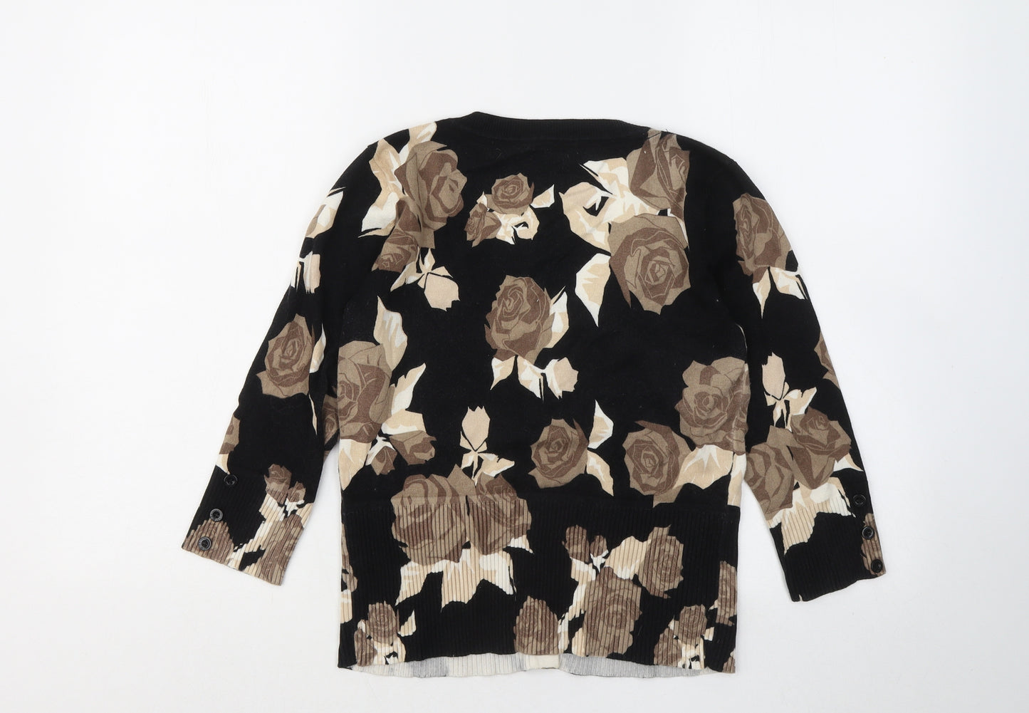 Julien Macdonald Womens Black Scoop Neck Floral Cotton Cardigan Jumper Size 10