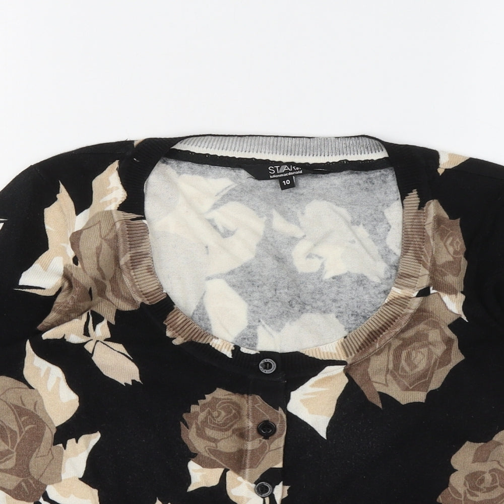 Julien Macdonald Womens Black Scoop Neck Floral Cotton Cardigan Jumper Size 10